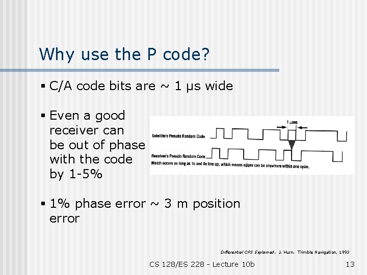 Why use the P code? § C/A code bits are ~ 1 µs wide