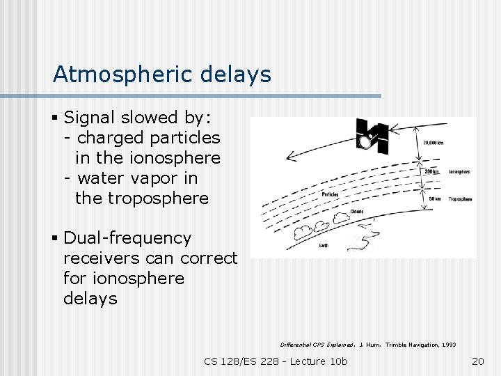 Atmospheric delays § Signal slowed by: - charged particles in the ionosphere - water