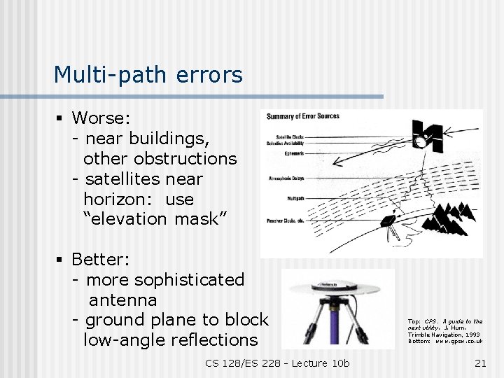Multi-path errors § Worse: - near buildings, other obstructions - satellites near horizon: use