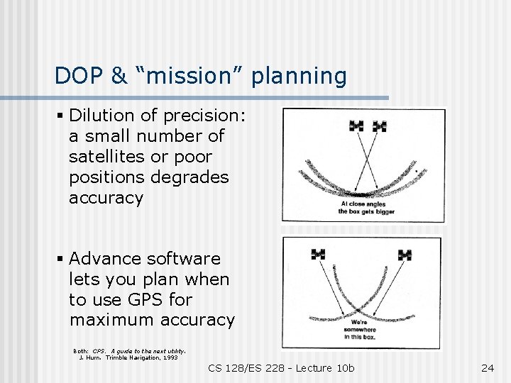 DOP & “mission” planning § Dilution of precision: a small number of satellites or