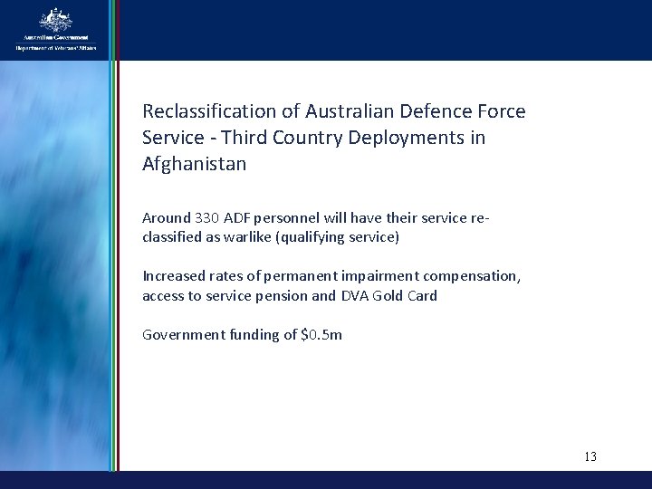 Reclassification of Australian Defence Force Service - Third Country Deployments in Afghanistan Around 330