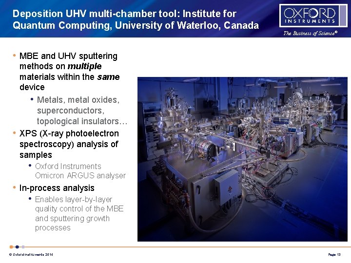 Deposition UHV multi-chamber tool: Institute for Quantum Computing, University of Waterloo, Canada The Business