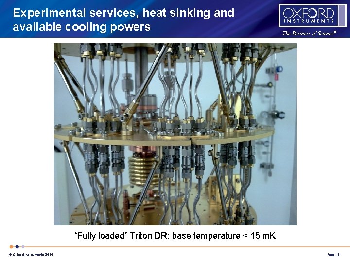 Experimental services, heat sinking and available cooling powers The Business of Science® “Fully loaded”