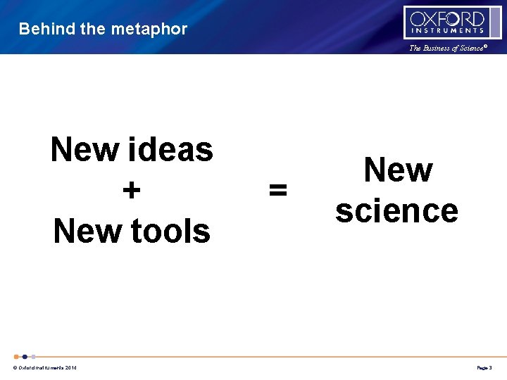 Behind the metaphor The Business of Science® New ideas + New tools © Oxford