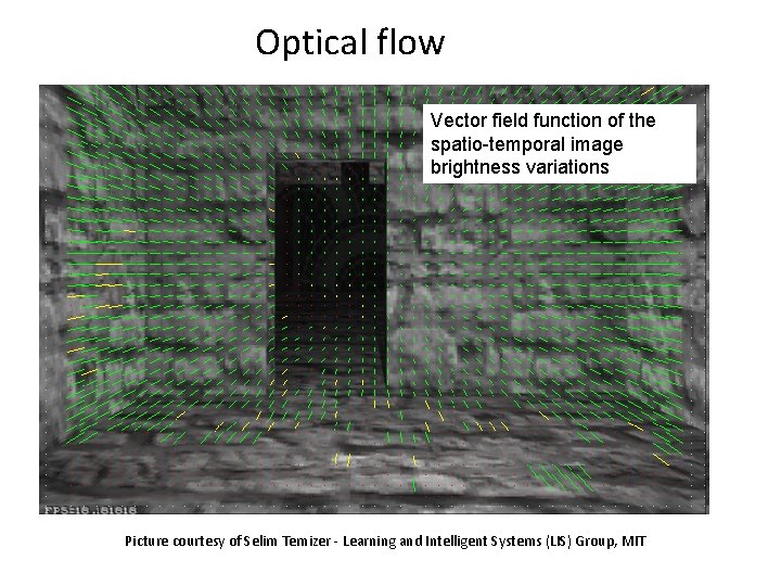 Optical flow Vector field function of the spatio-temporal image brightness variations Picture courtesy of
