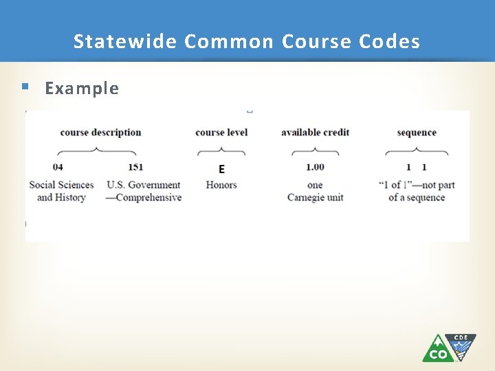 Statewide Common Course Codes § Example 