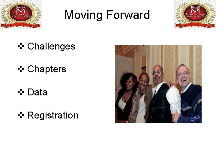 Moving Forward v Challenges v Chapters v Data v Registration 