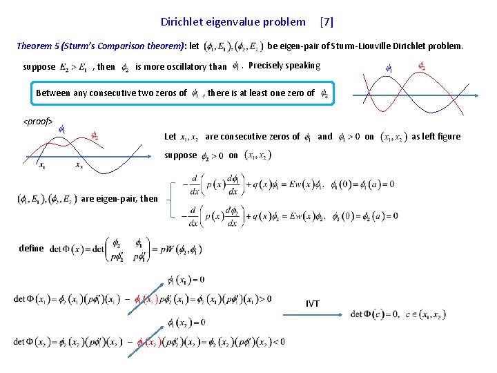 Dirichlet eigenvalue problem Theorem 5 (Sturm’s Comparison theorem): let suppose , then be eigen-pair