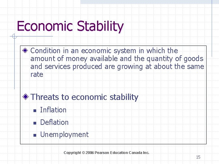 Economic Stability Condition in an economic system in which the amount of money available
