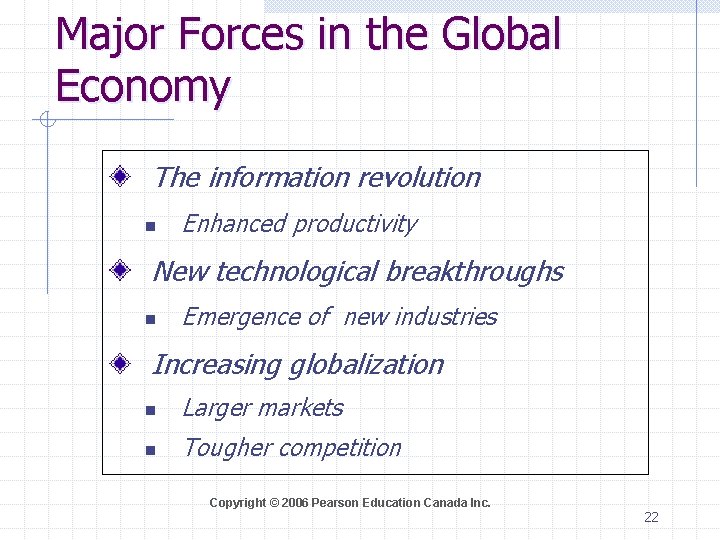 Major Forces in the Global Economy The information revolution n Enhanced productivity New technological