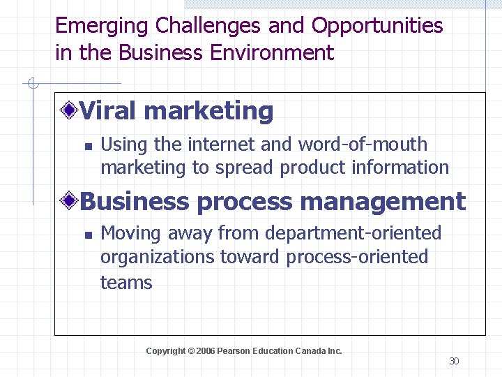 Emerging Challenges and Opportunities in the Business Environment Viral marketing n Using the internet