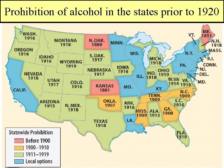 Prohibition of alcohol in the states prior to 1920 