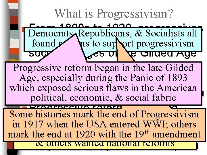 What is Progressivism? ■Democrats, Republicans, & Socialists all From 1890 s to 1920, progressives