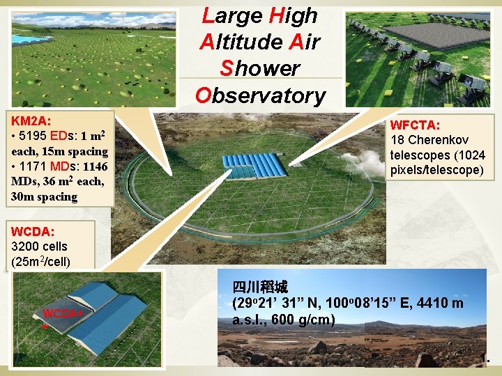 Large High Altitude Air Shower Observatory KM 2 A: • 5195 EDs: 1 m