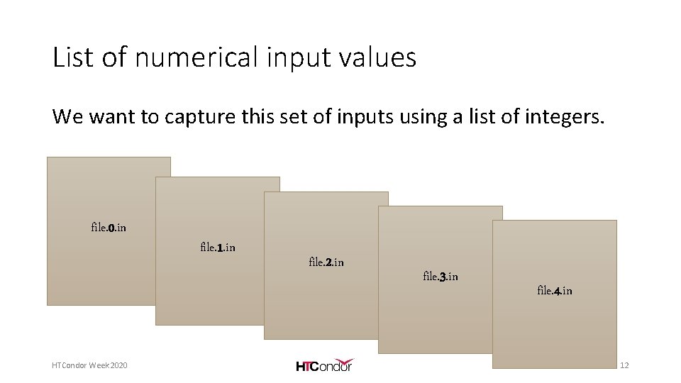 List of numerical input values We want to capture this set of inputs using