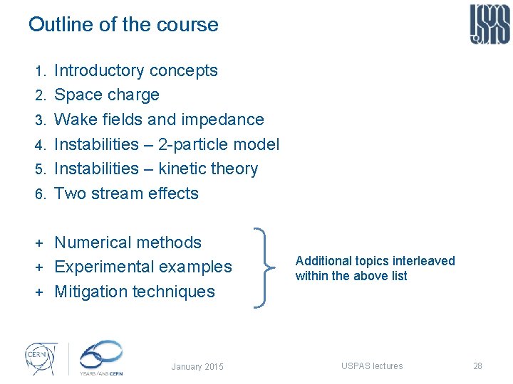 Outline of the course 1. 2. 3. 4. 5. 6. Introductory concepts Space charge