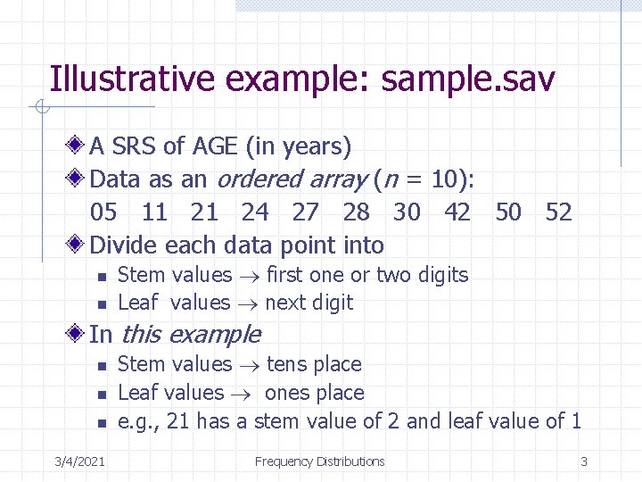 Illustrative example: sample. sav A SRS of AGE (in years) Data as an ordered Illustrative example: sample. sav A SRS of AGE (in years) Data as an ordered