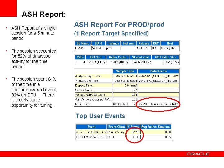 ASH Report: • ASH Report of a single session for a 5 minute period