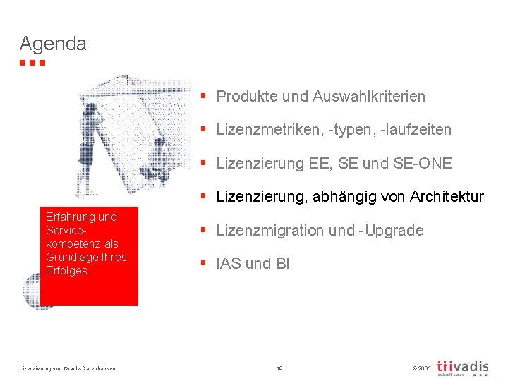 Agenda § Produkte und Auswahlkriterien § Lizenzmetriken, -typen, -laufzeiten § Lizenzierung EE, SE und