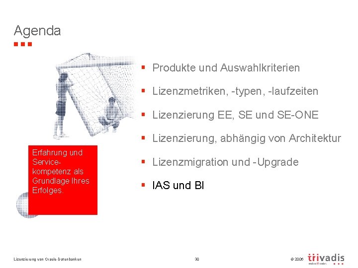 Agenda § Produkte und Auswahlkriterien § Lizenzmetriken, -typen, -laufzeiten § Lizenzierung EE, SE und