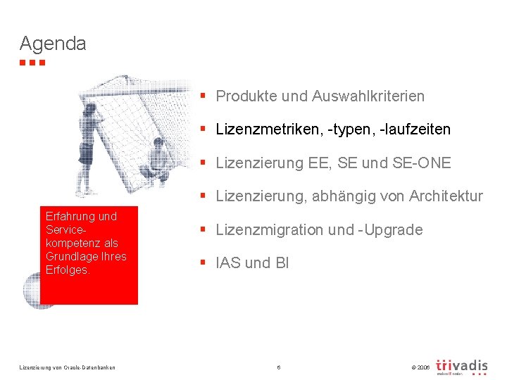 Agenda § Produkte und Auswahlkriterien § Lizenzmetriken, -typen, -laufzeiten § Lizenzierung EE, SE und