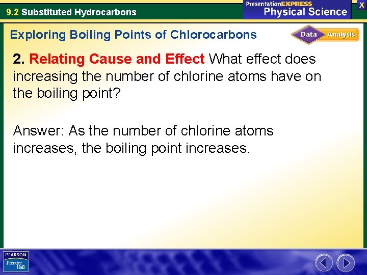 9. 2 Substituted Hydrocarbons Exploring Boiling Points of Chlorocarbons 2. Relating Cause and Effect