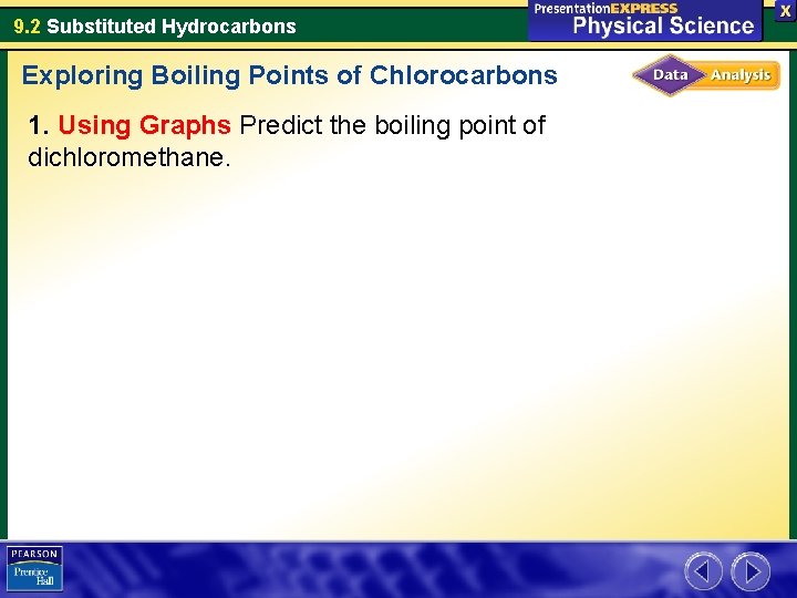 9. 2 Substituted Hydrocarbons Exploring Boiling Points of Chlorocarbons 1. Using Graphs Predict the