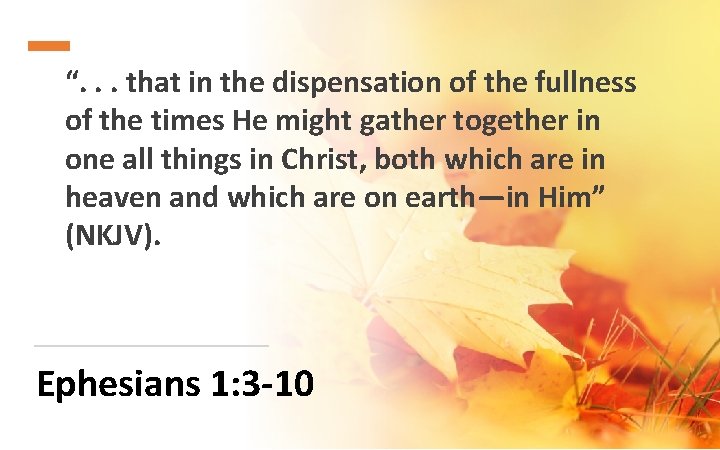 “. . . that in the dispensation of the fullness of the times He