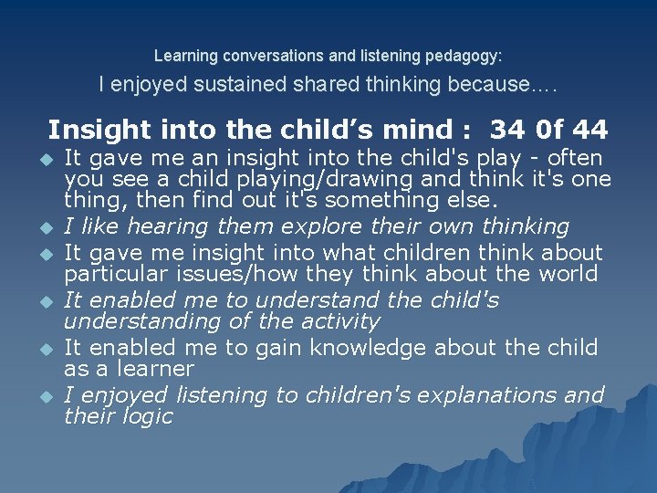 Learning conversations and listening pedagogy: I enjoyed sustained shared thinking because…. Insight into the