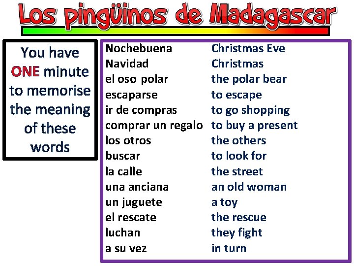 You have ONE minute to memorise the meaning of these words Nochebuena Navidad el