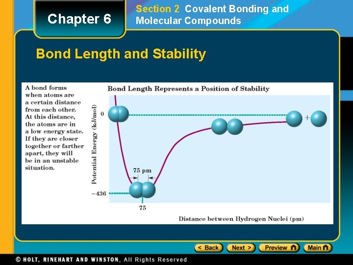 Chapter 6 Section 2 Covalent Bonding and Molecular Compounds Bond Length and Stability 