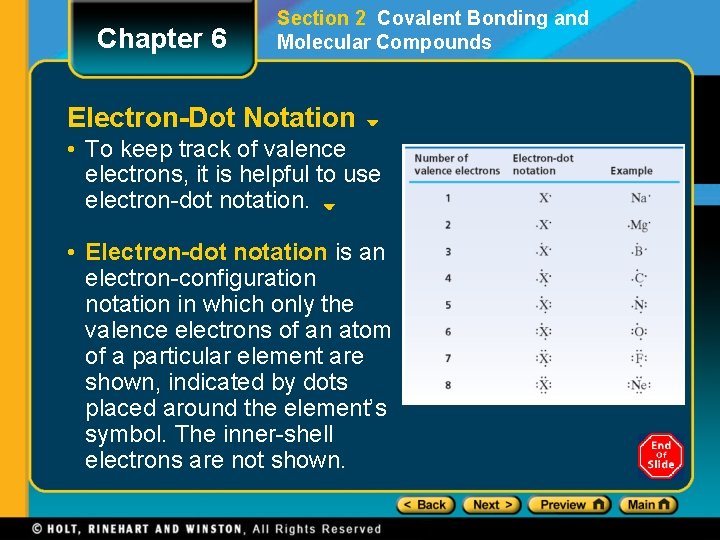 Chapter 6 Section 2 Covalent Bonding and Molecular Compounds Electron-Dot Notation • To keep