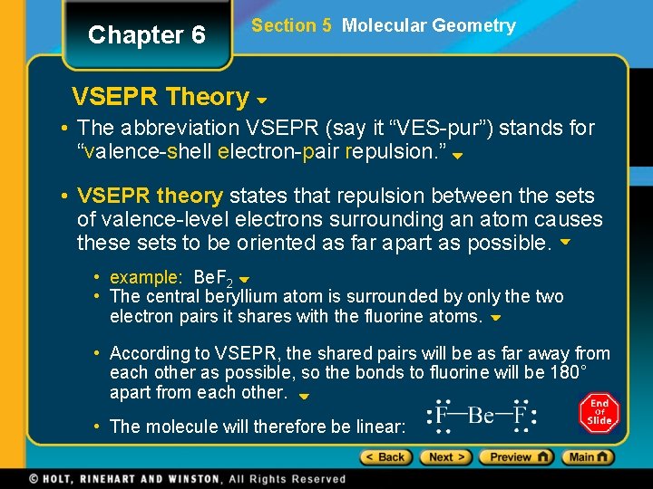 Chapter 6 Section 5 Molecular Geometry VSEPR Theory • The abbreviation VSEPR (say it