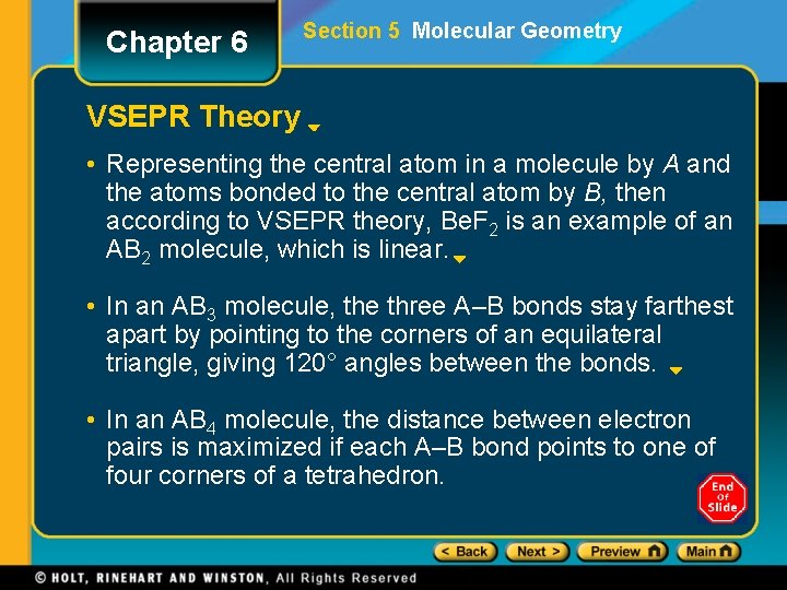 Chapter 6 Section 5 Molecular Geometry VSEPR Theory • Representing the central atom in