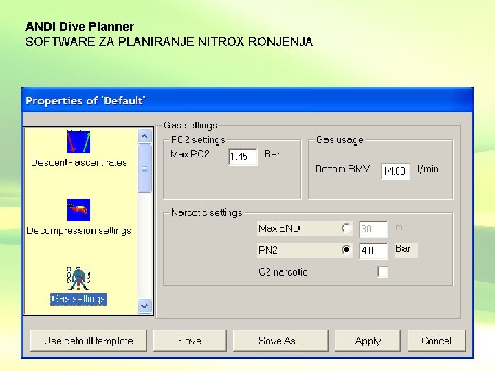ANDI Dive Planner SOFTWARE ZA PLANIRANJE NITROX RONJENJA 