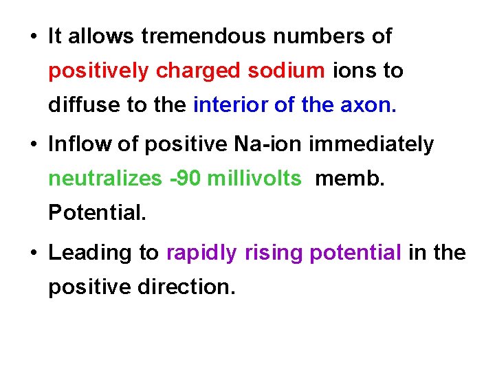  • It allows tremendous numbers of positively charged sodium ions to diffuse to