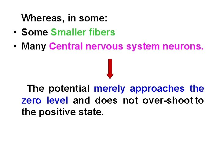 Whereas, in some: • Some Smaller fibers • Many Central nervous system neurons. The