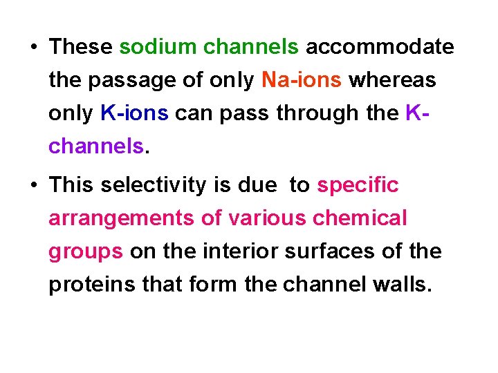  • These sodium channels accommodate the passage of only Na ions whereas only