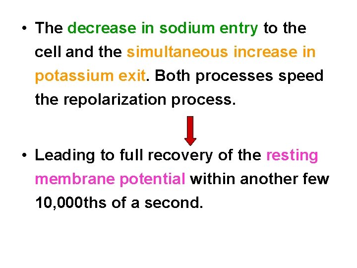  • The decrease in sodium entry to the cell and the simultaneous increase