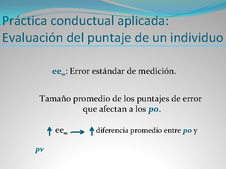 Práctica conductual aplicada: Evaluación del puntaje de un individuo eem: Error estándar de medición.