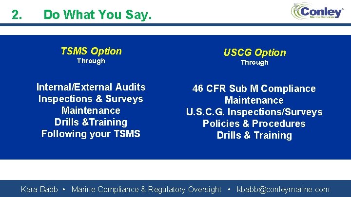 2. Do What You Say. TSMS Option Through Internal/External Audits Inspections & Surveys Maintenance
