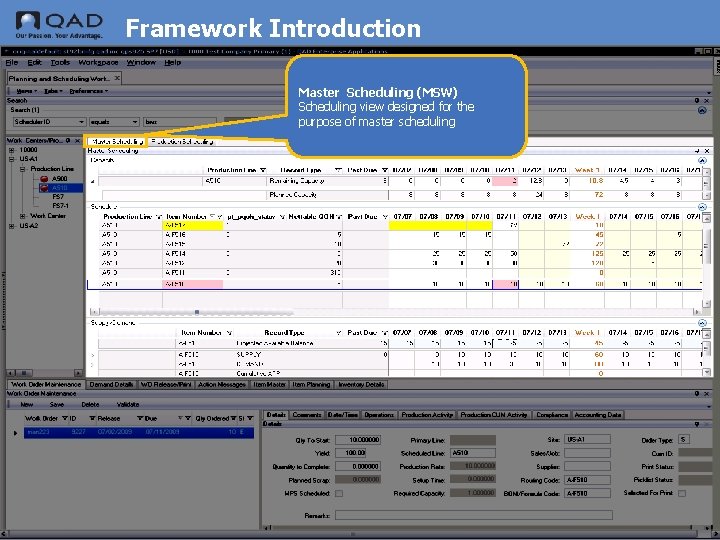 Framework Introduction Master Scheduling (MSW) Scheduling view designed for the purpose of master scheduling