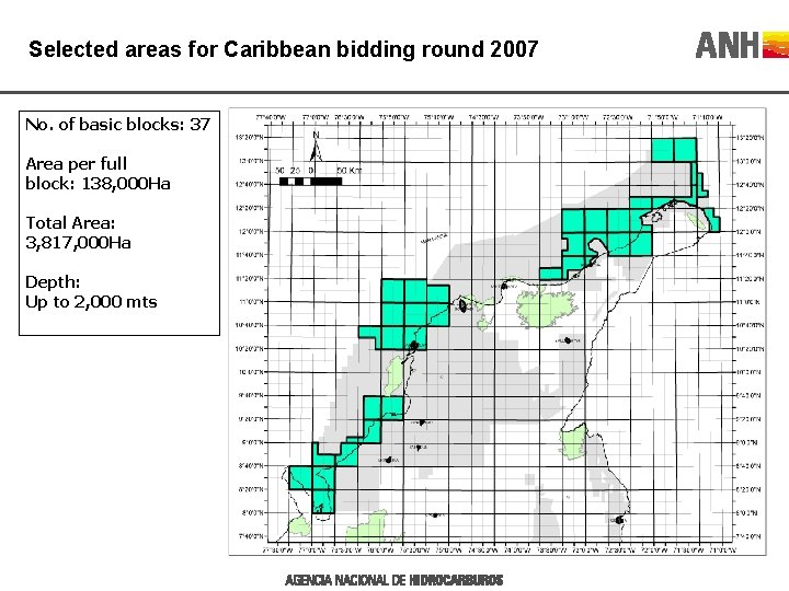 Selected areas for Caribbean bidding round 2007 No. of basic blocks: 37 Area per