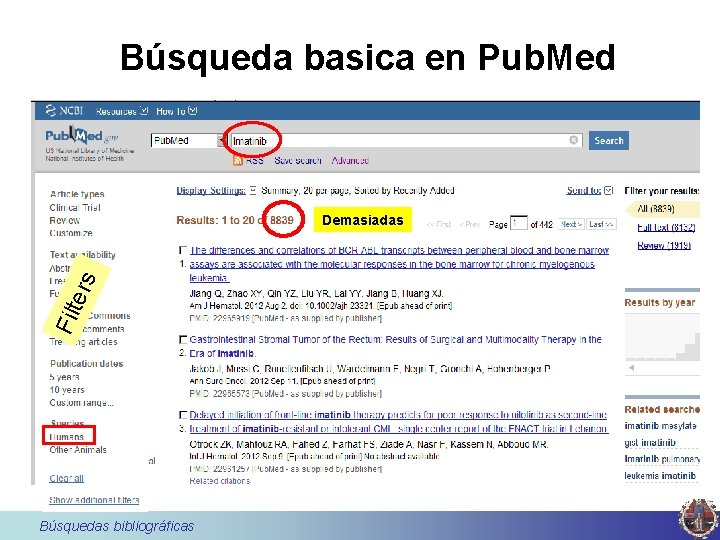 Búsqueda basica en Pub. Med Filt ers Demasiadas Búsquedas bibliográficas 