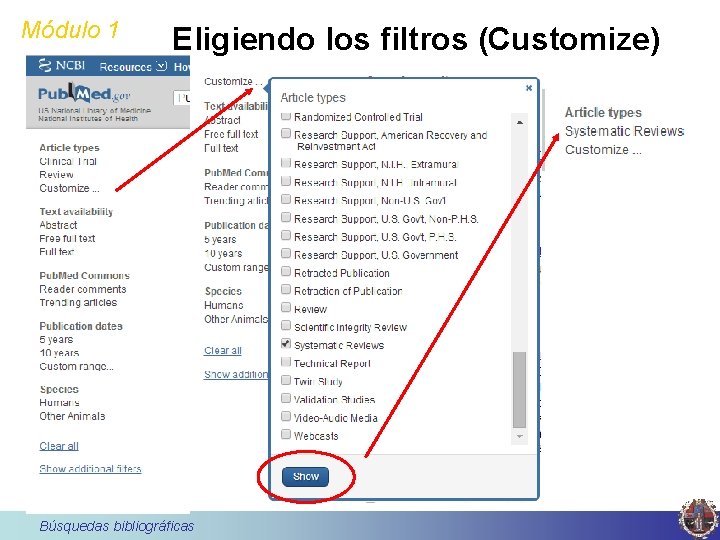 Módulo 1 Eligiendo los filtros (Customize) Búsquedas bibliográficas 