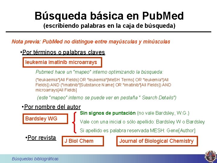 Búsqueda básica en Pub. Med (escribiendo palabras en la caja de búsqueda) Nota previa: