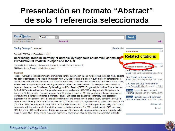 Presentación en formato “Abstract” de solo 1 referencia seleccionada Related citations Búsquedas bibliográficas 