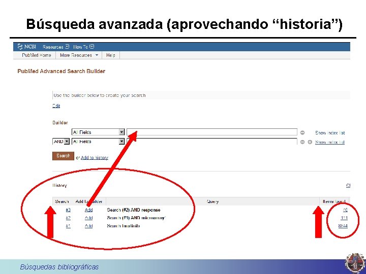 Búsqueda avanzada (aprovechando “historia”) Búsquedas bibliográficas 