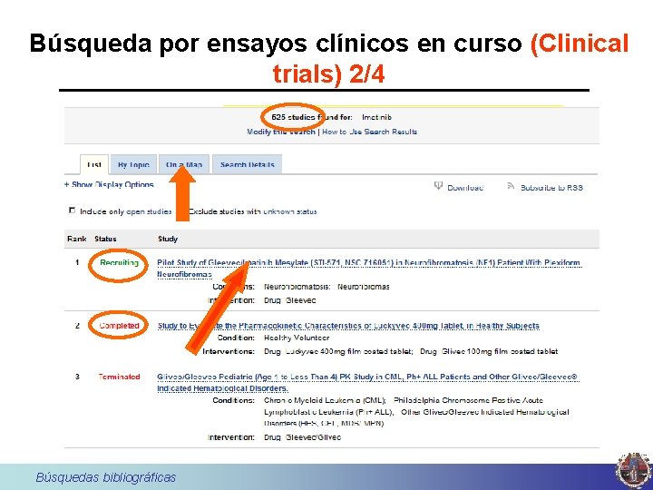 Búsqueda por ensayos clínicos en curso (Clinical trials) 2/4 Resultados búsqueda imatinib Búsquedas bibliográficas