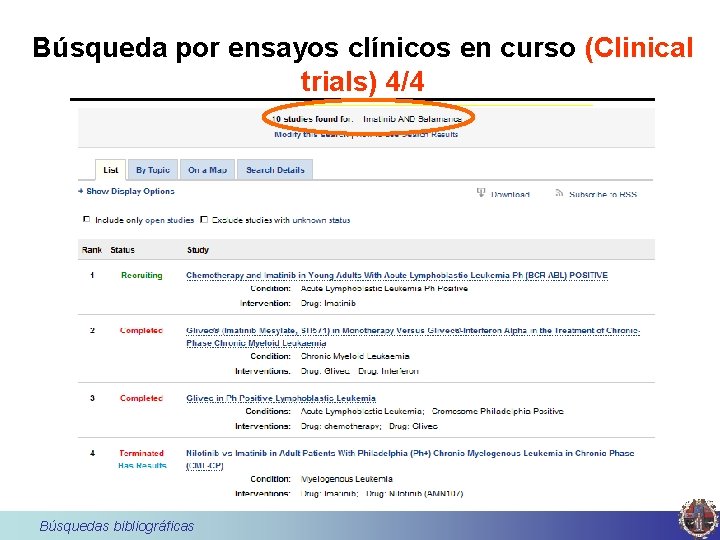 Búsqueda por ensayos clínicos en curso (Clinical trials) 4/4 Imatinib AND Salamanca Búsquedas bibliográficas